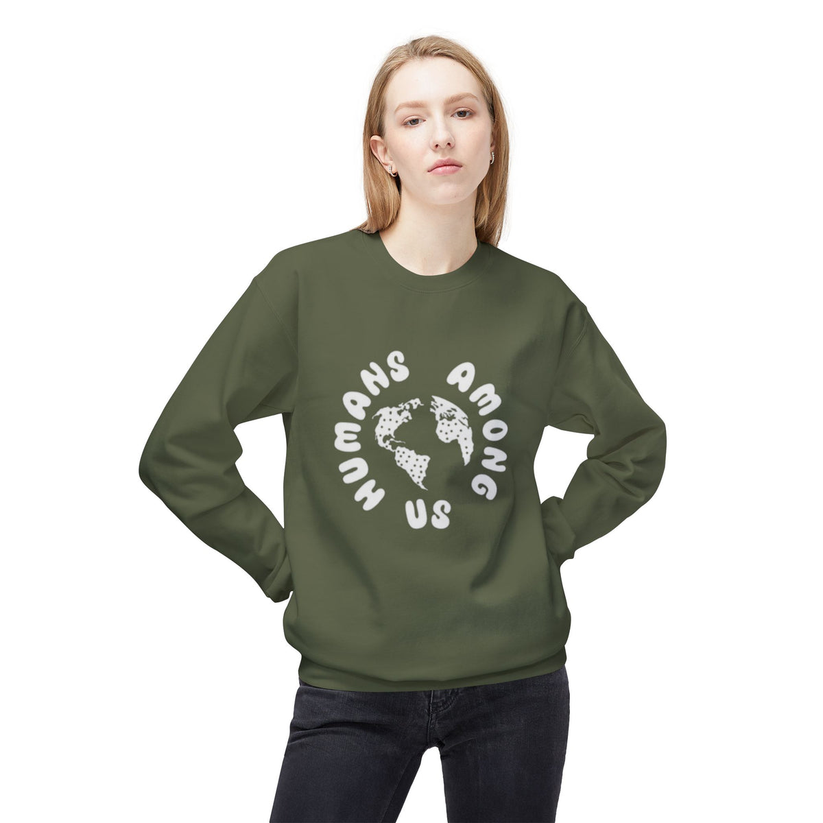Humans Among Us Earth Graphic Crewneck Sweatshirt