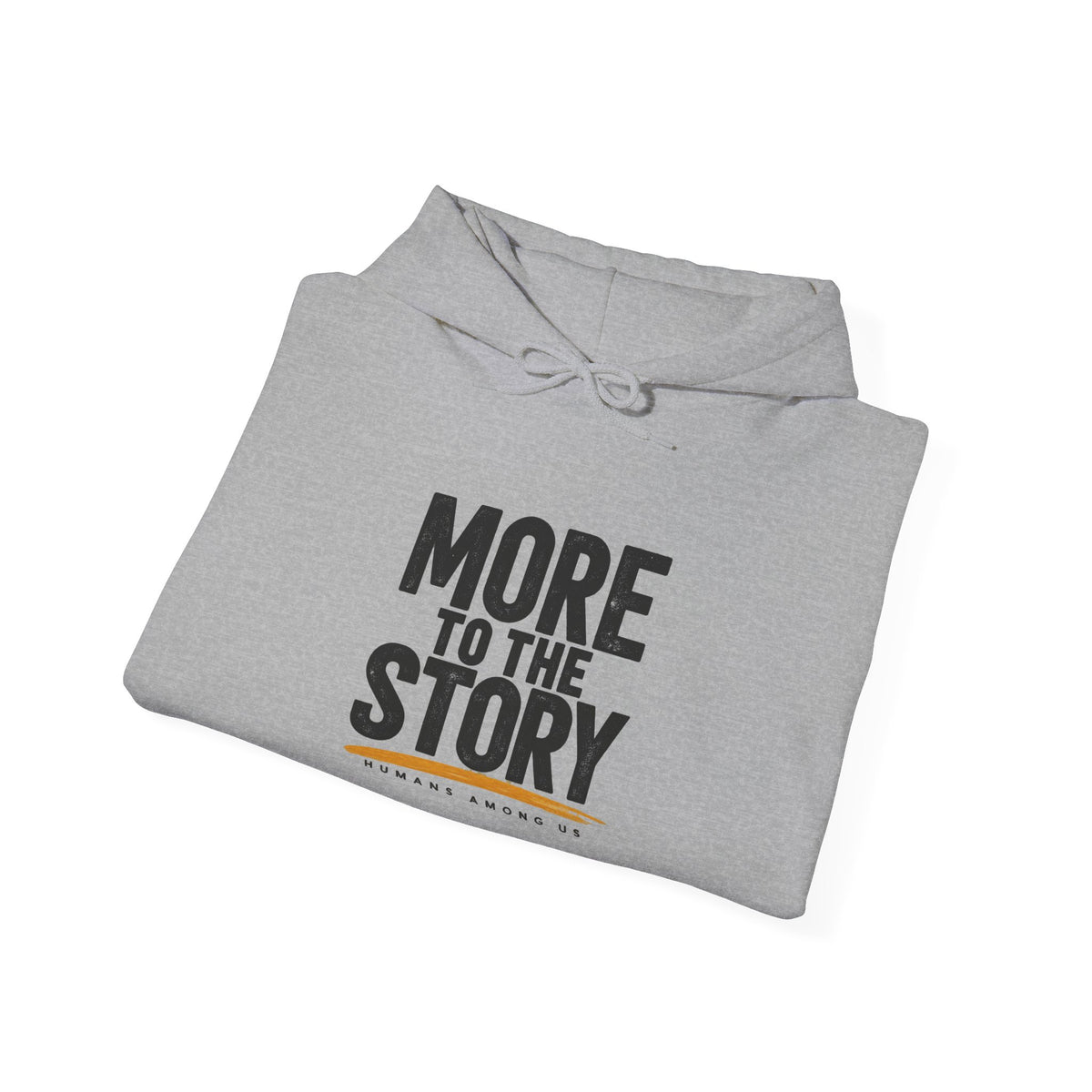 Light gray hoodie with "More to the Story" minimal script print, casual pullover by Printify, front view.