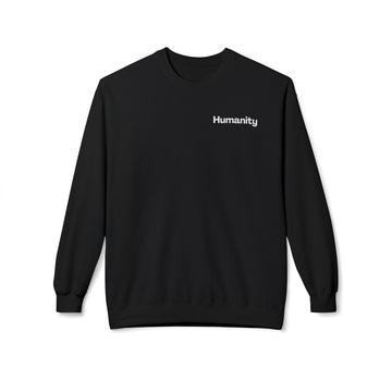 Humanity Crewneck Sweatshirt — Minimalist Black Pullover with 'Humanity' Chest Print