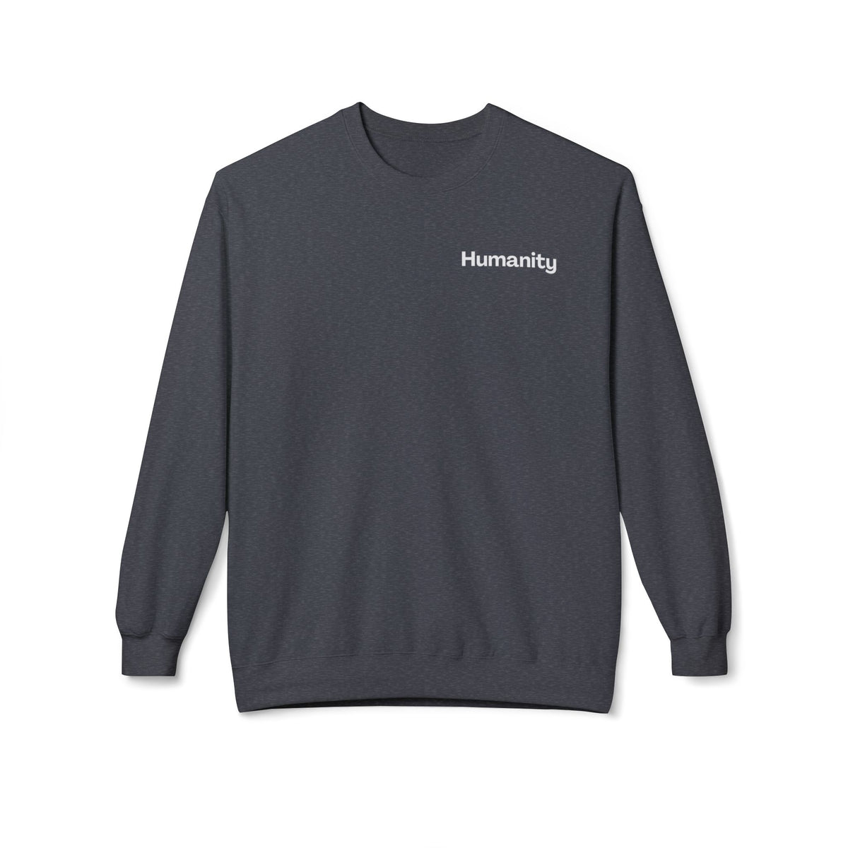Humanity Crewneck Sweatshirt — Minimalist Black Pullover with 'Humanity' Chest Print
