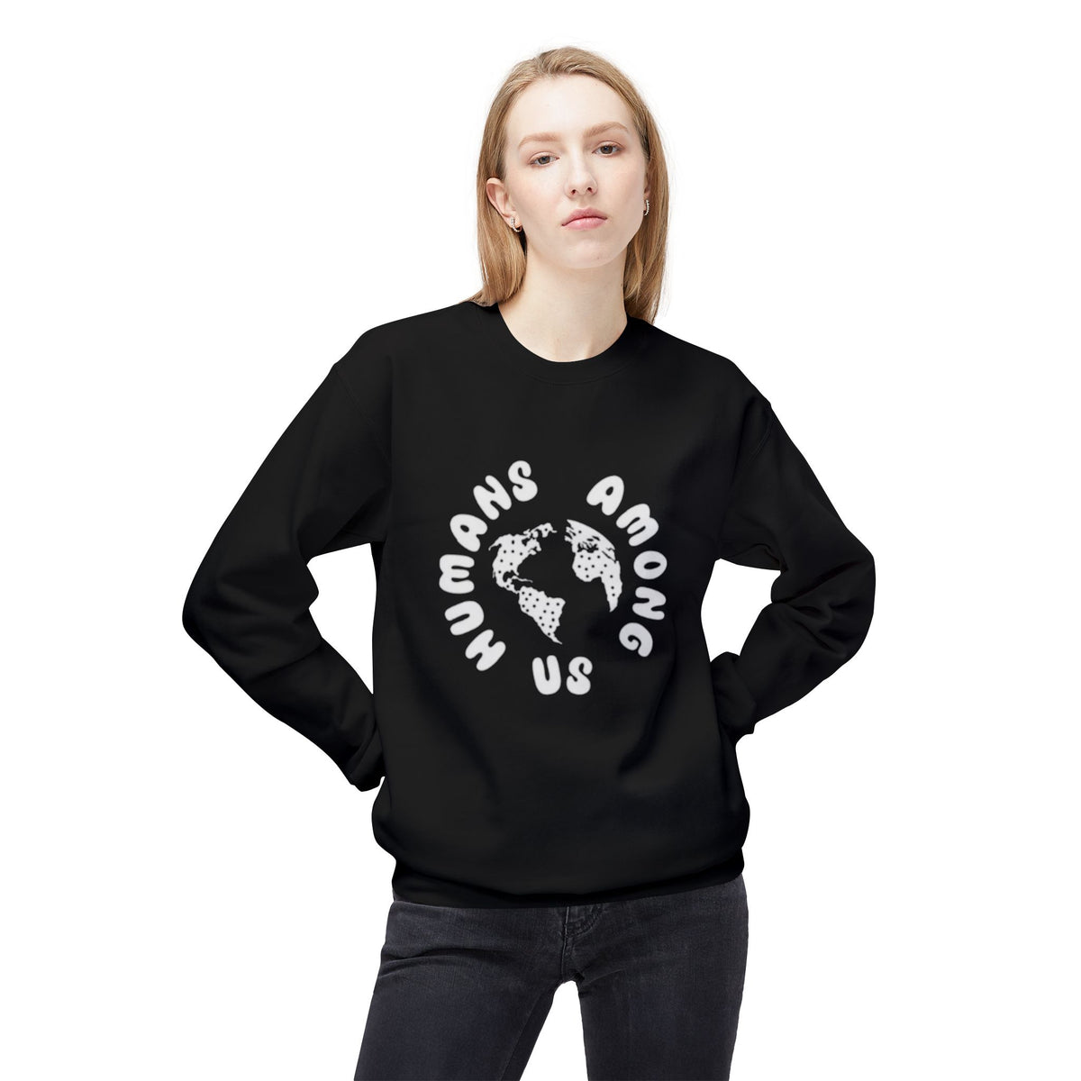 Humans Among Us Earth Graphic Crewneck Sweatshirt