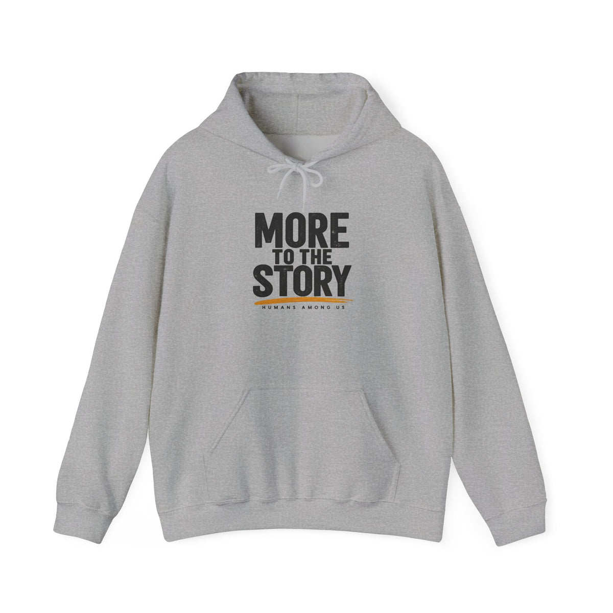 Gray "More to the Story" minimal script hoodie by Printify, showing the front view with soft fabric and simple design.
