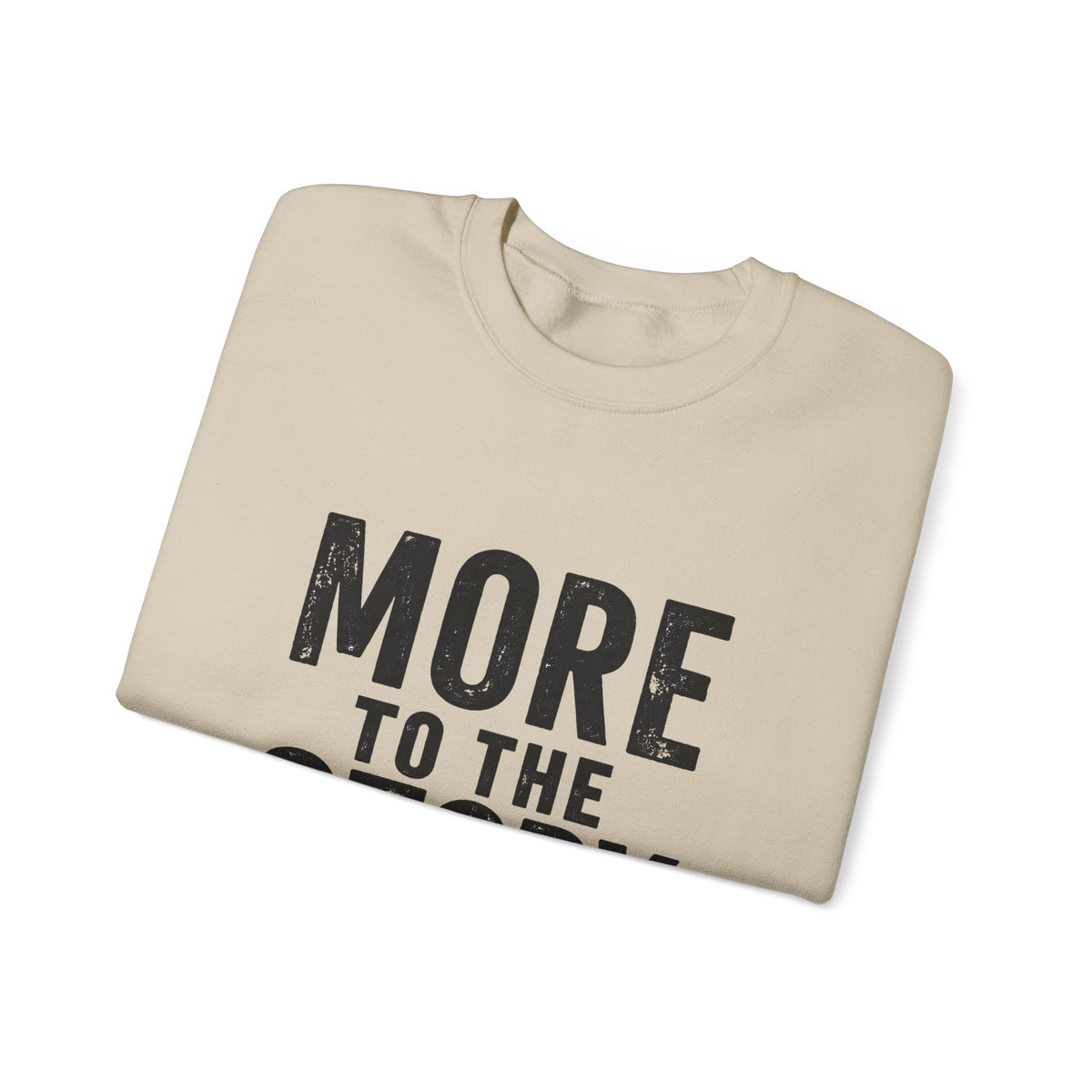 Printify crewneck sweatshirt with "More to the Story" graphic design, casual pullover ideal for comfortable, stylish wear.