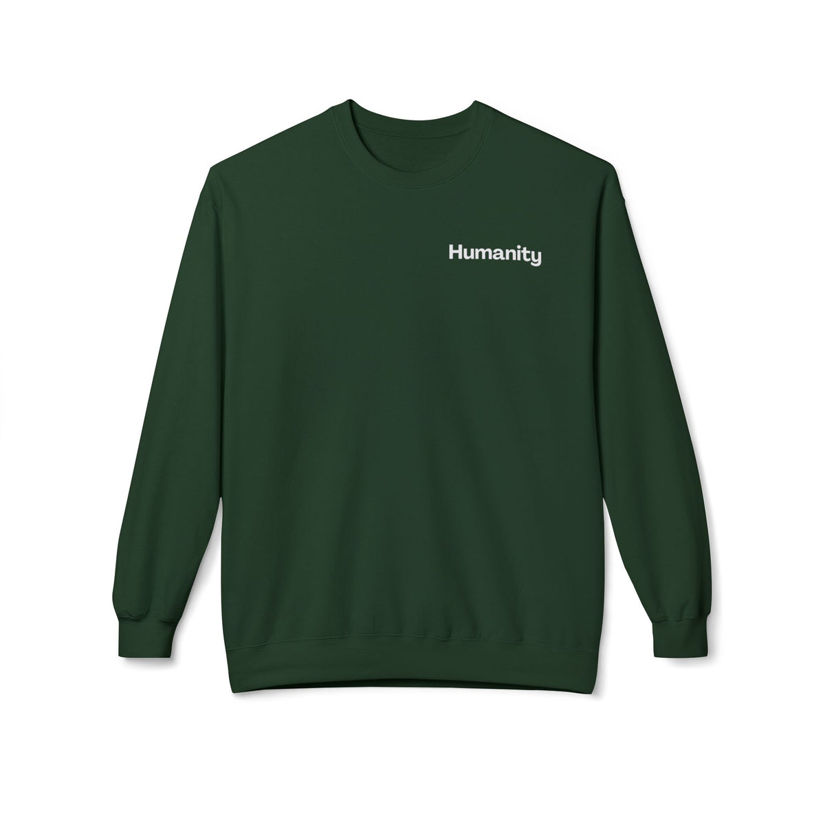 Humanity Crewneck Sweatshirt — Minimalist Black Pullover with 'Humanity' Chest Print