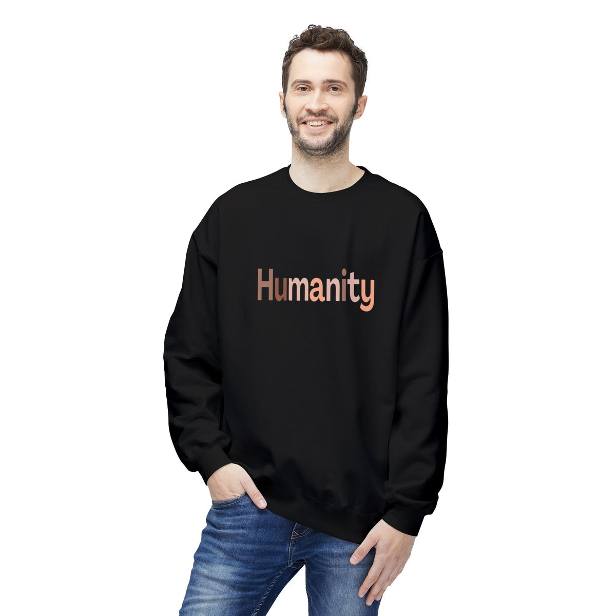 Humanity Crewneck Sweatshirt — Minimalist Rose Gold Text