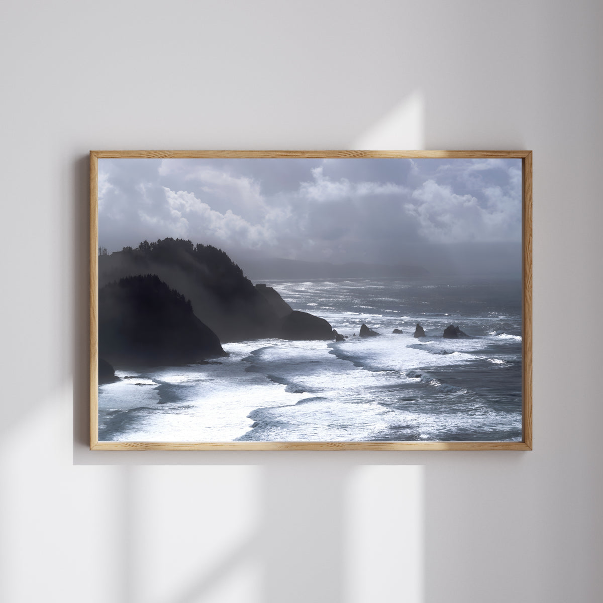 Framed ocean wall art print by Humans Among Us featuring a coastal seascape photograph for home decor.