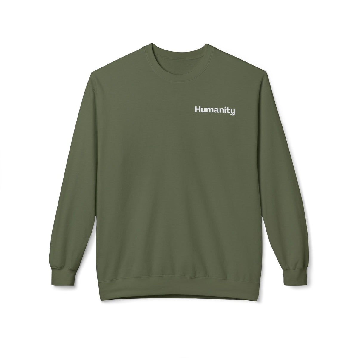 Humanity Crewneck Sweatshirt — Minimalist Black Pullover with 'Humanity' Chest Print