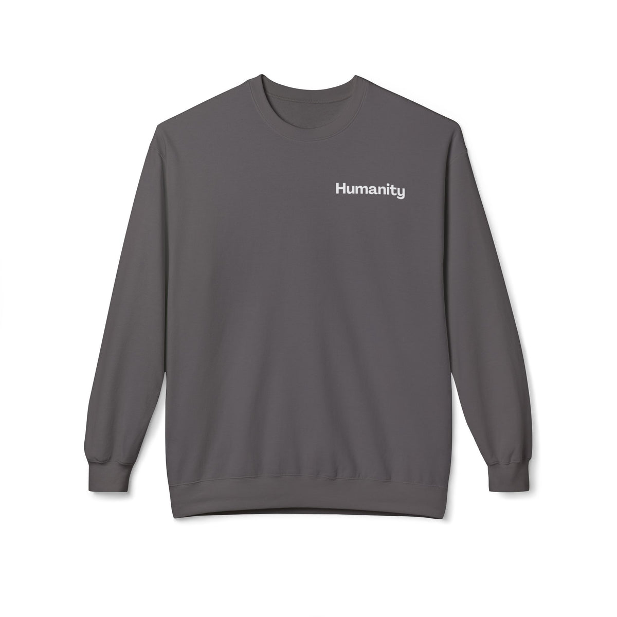 Humanity Crewneck Sweatshirt — Minimalist Black Pullover with 'Humanity' Chest Print