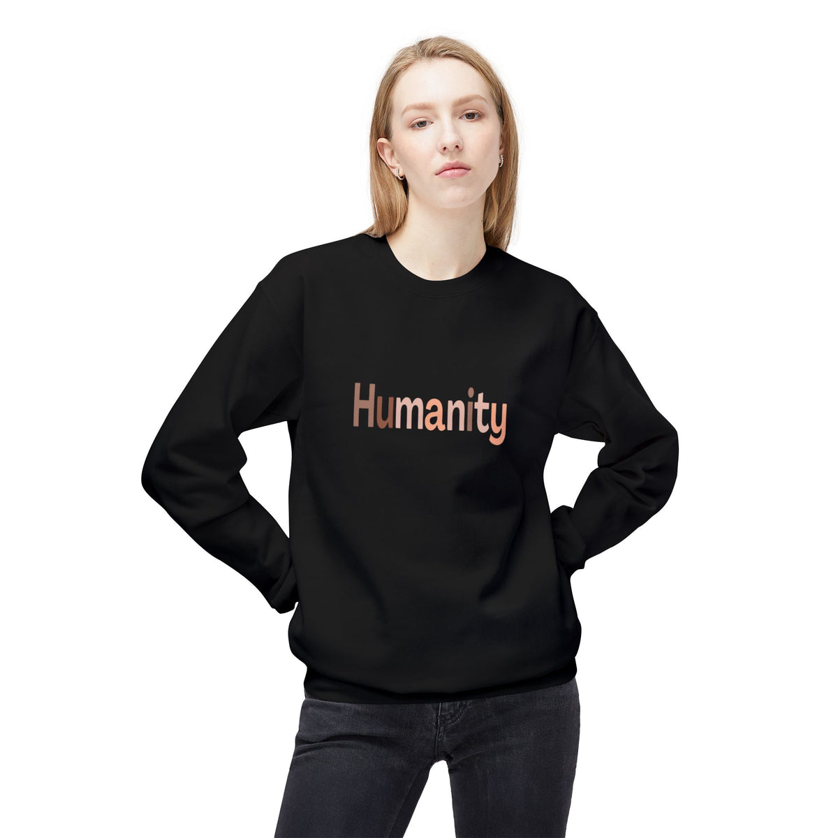 Humanity Crewneck Sweatshirt — Minimalist Rose Gold Text