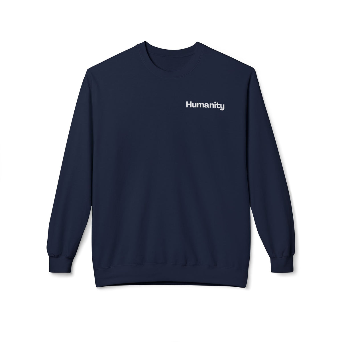 Humanity Crewneck Sweatshirt — Minimalist Black Pullover with 'Humanity' Chest Print